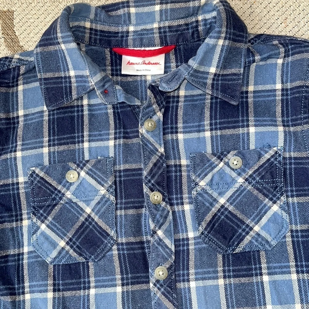 Hanna Andersson blue plaid button down long sleeve shirt, size 120cm - Picture 4 of 12